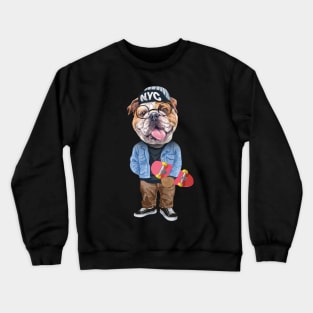 Funny English bulldog - Skateboard Crewneck Sweatshirt